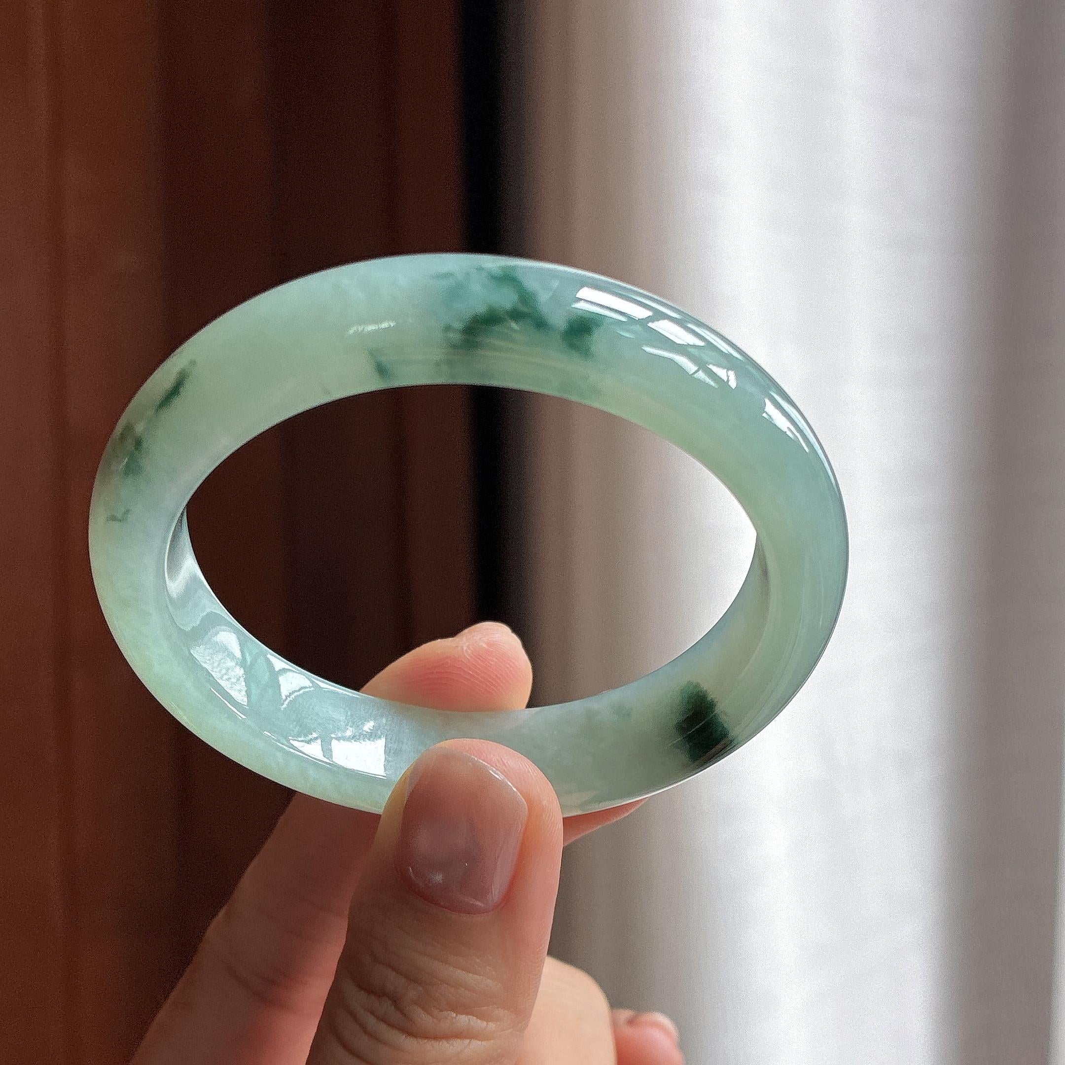 糯冰飘花贵妃镯 53圈 天然缅甸A货翡翠（yc463174）