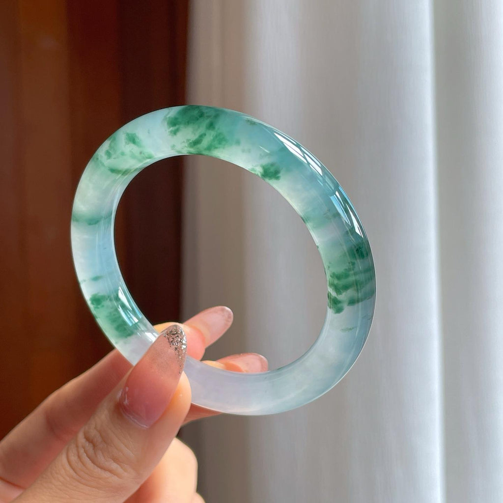 冰种飘花翡翠圆条手镯（53.2mm）（yc361754）