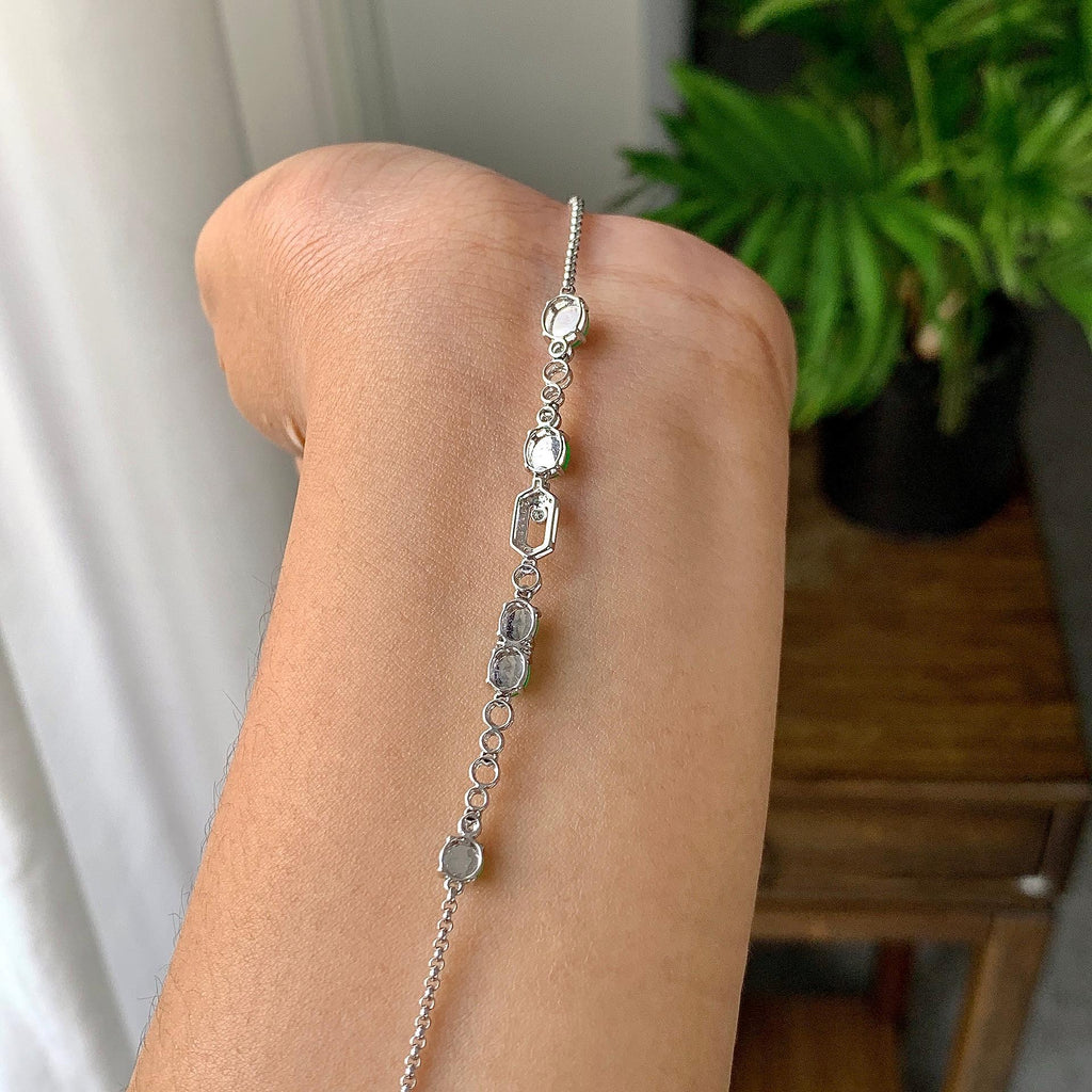 18k金钻镶冰种满绿蛋面手链（yc215983）