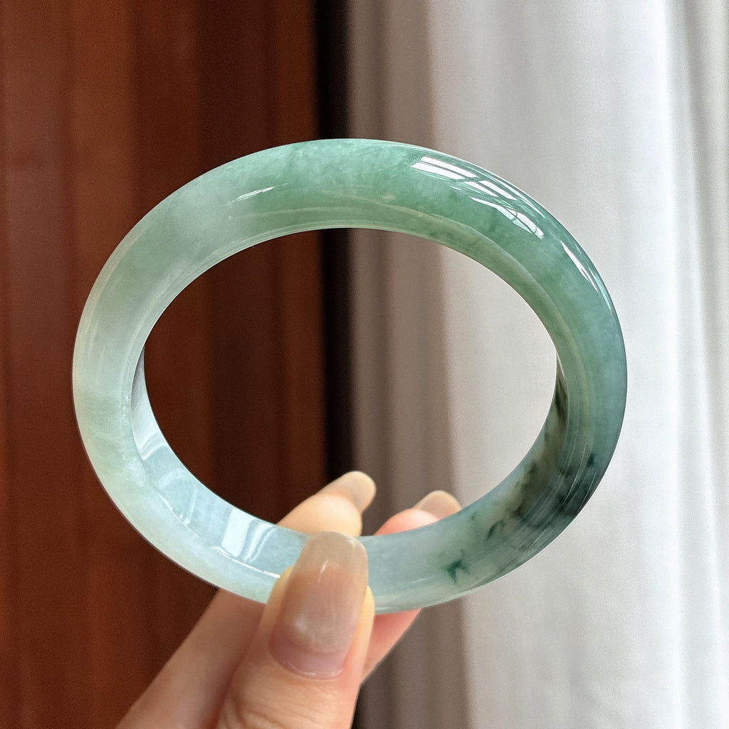 大圈口 细糯种飘花正圈平安镯 58圈 天然缅甸A货翡翠（yc460581）