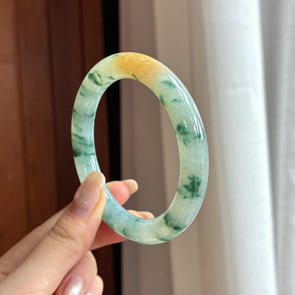 糯冰飘花特色圆条手镯 56圈 天然缅甸A货翡翠（yc453846）