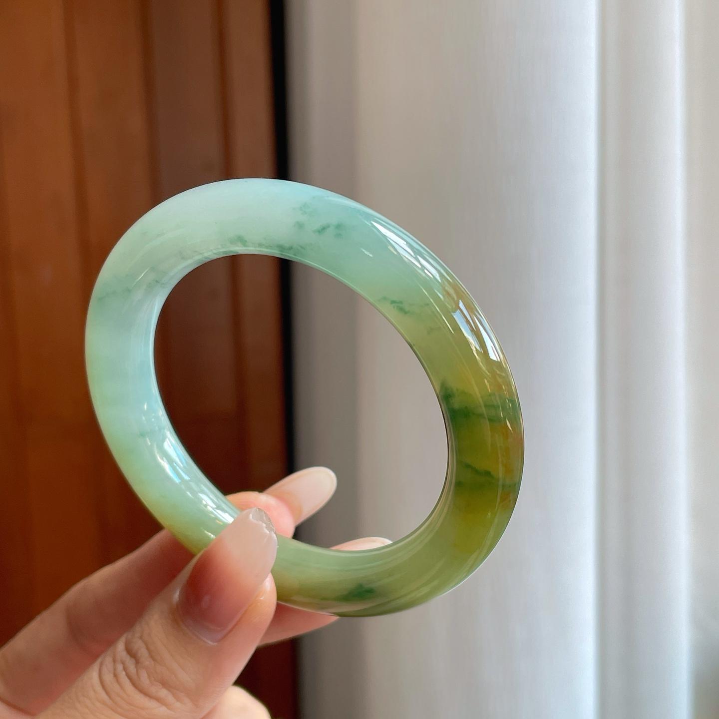 糯冰特色翡翠圆条手镯（53.4mm）（yc272832）