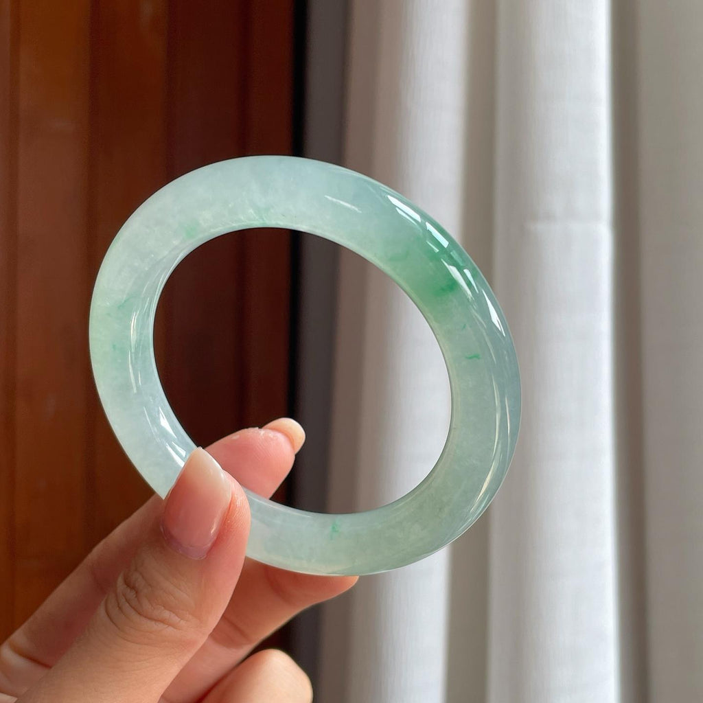 冰种带色翡翠圆条手镯（55.3mm）（yc407680）