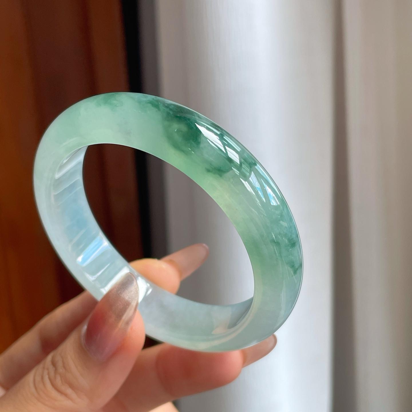 冰种飘花翡翠平安镯（53.5mm）（yc230328）