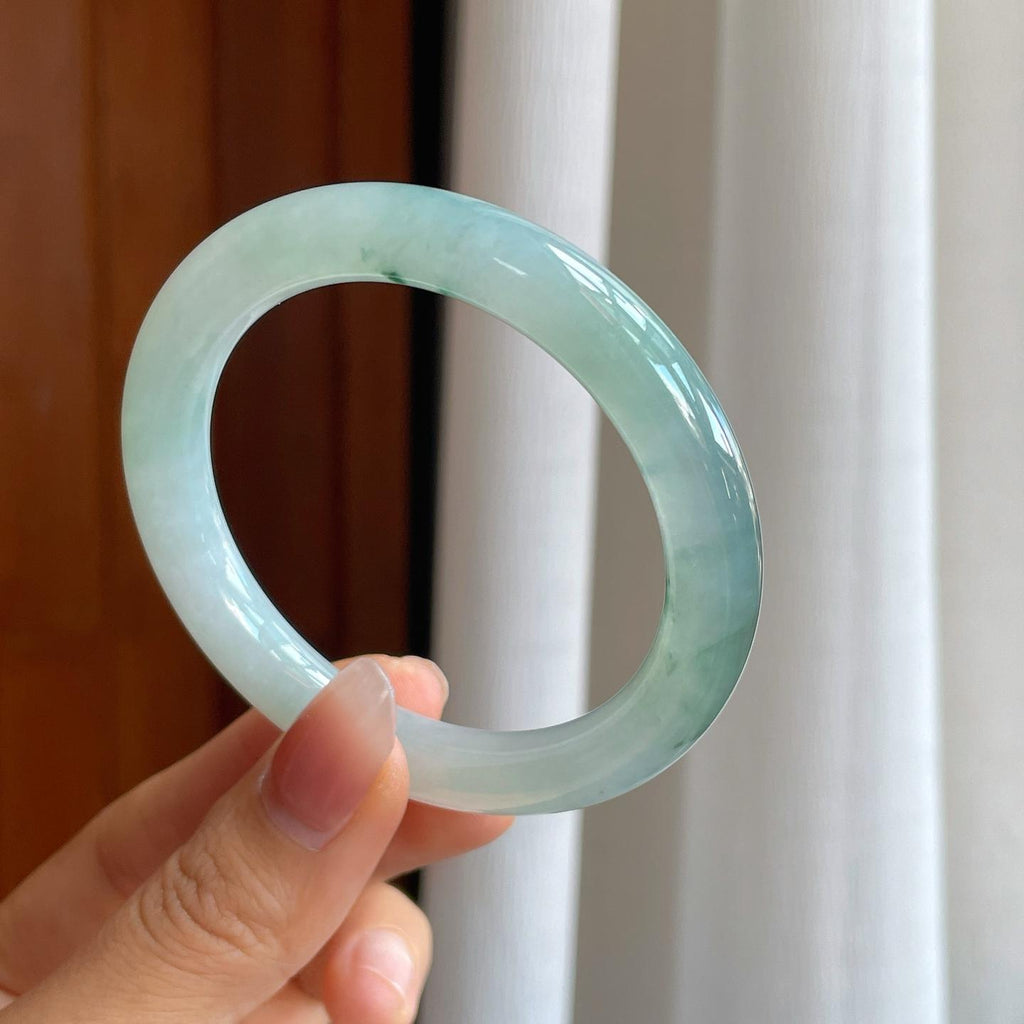 冰种飘花圆条翡翠手镯（53.7mm）（yc312895）