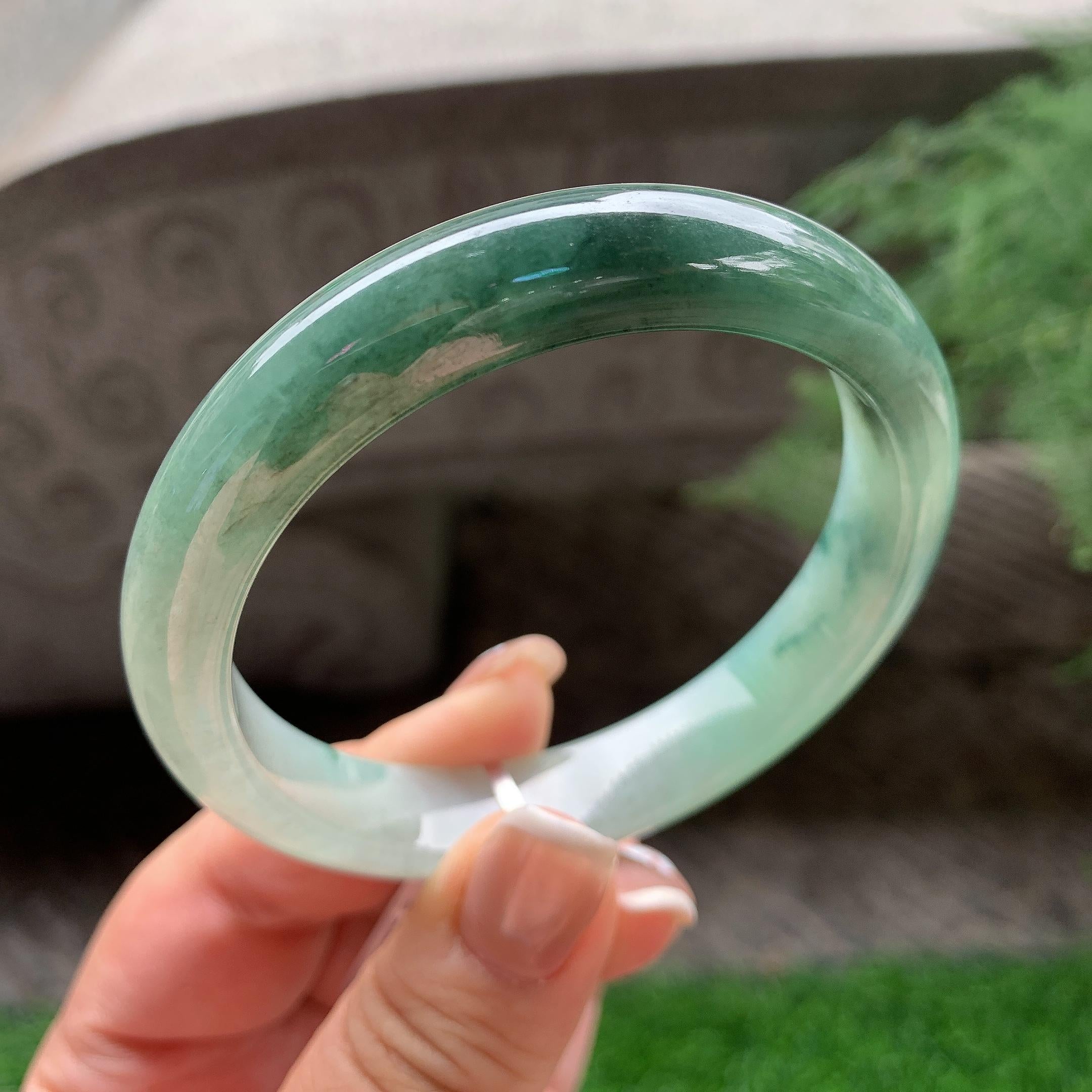 大圈口 糯种油青正圈平安镯 59.3圈口 天然缅甸A货翡翠（yc375015）