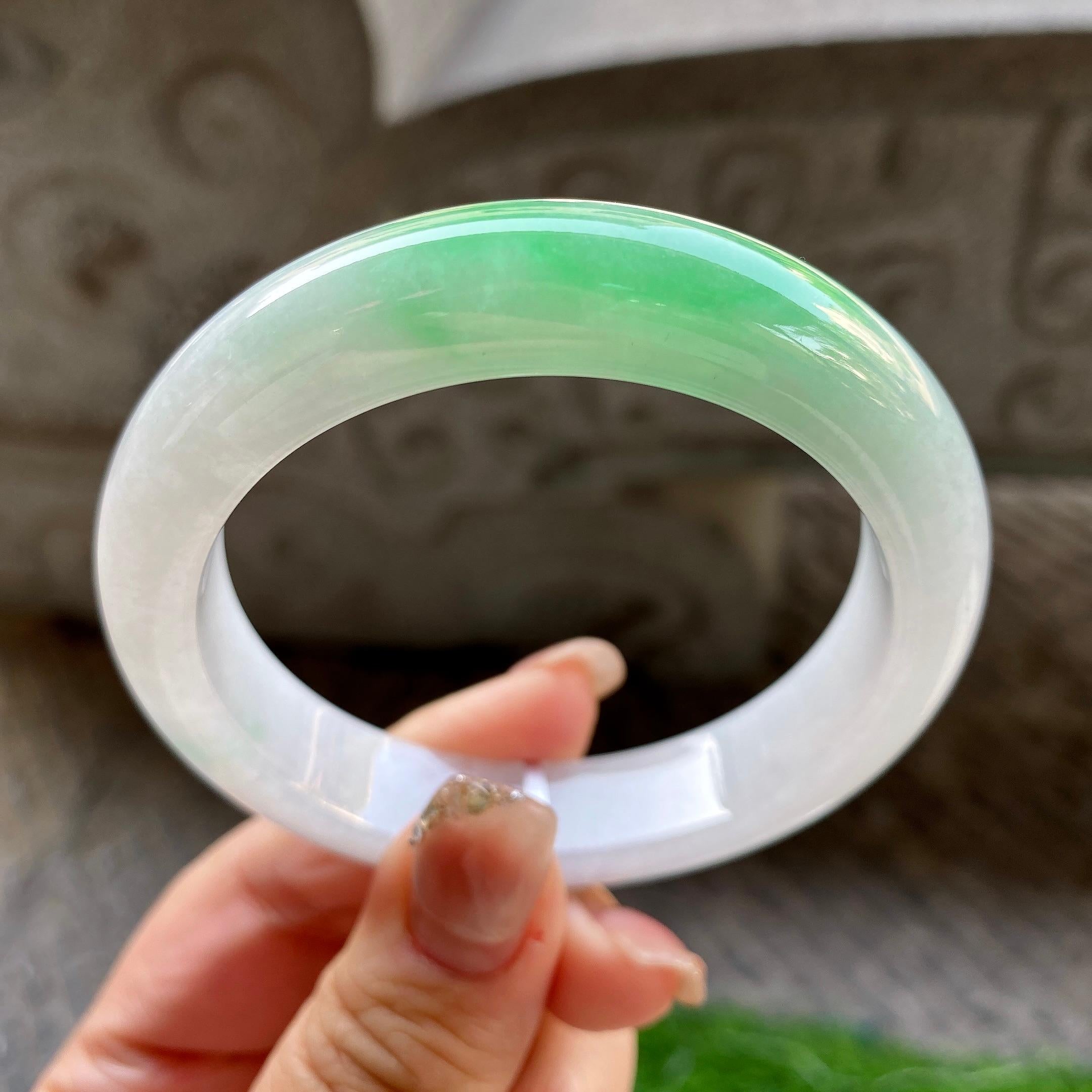 细糯种白底青平安镯（56mm）（yc299505）
