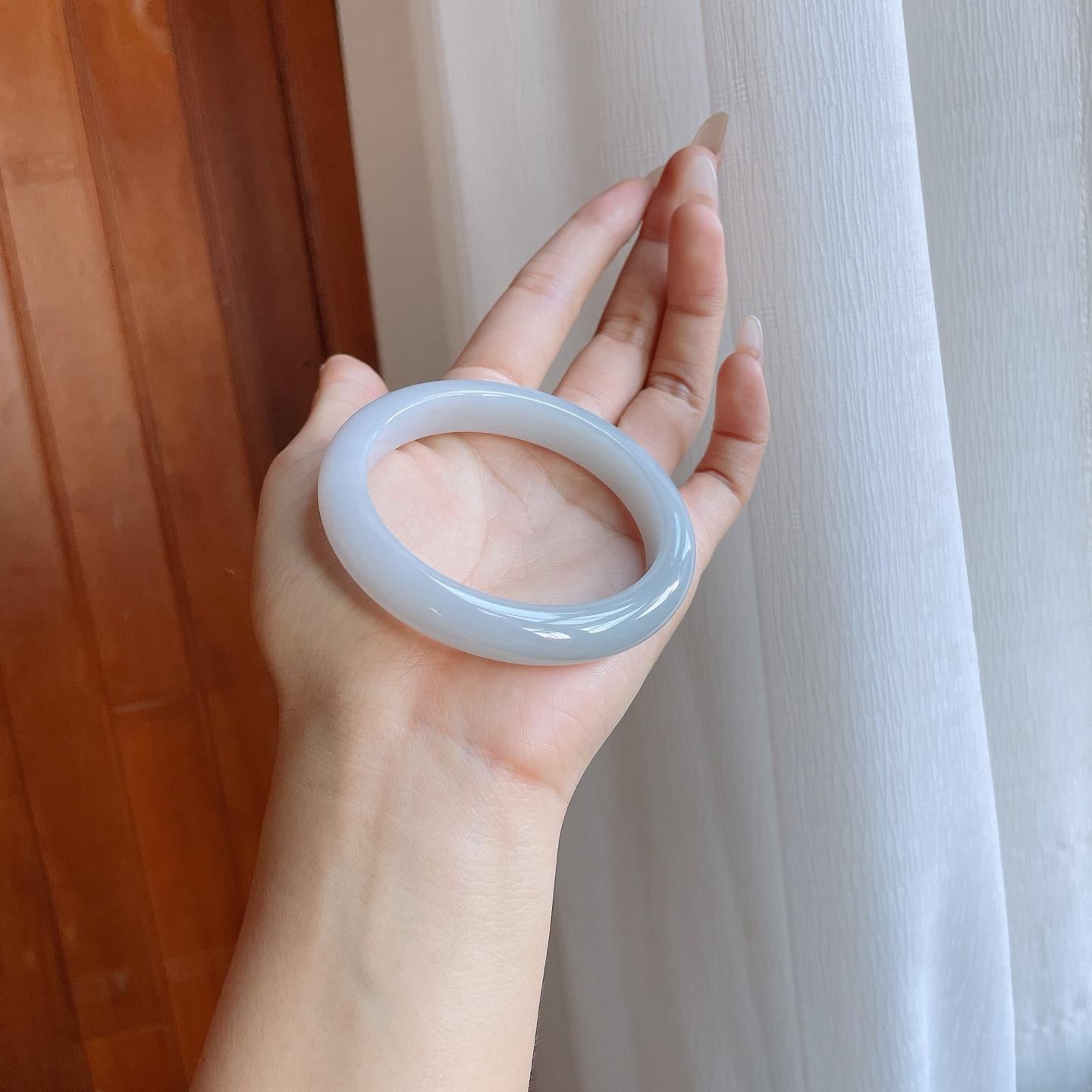 细糯冰淡底色翡翠平安镯（58mm）（yc274434）