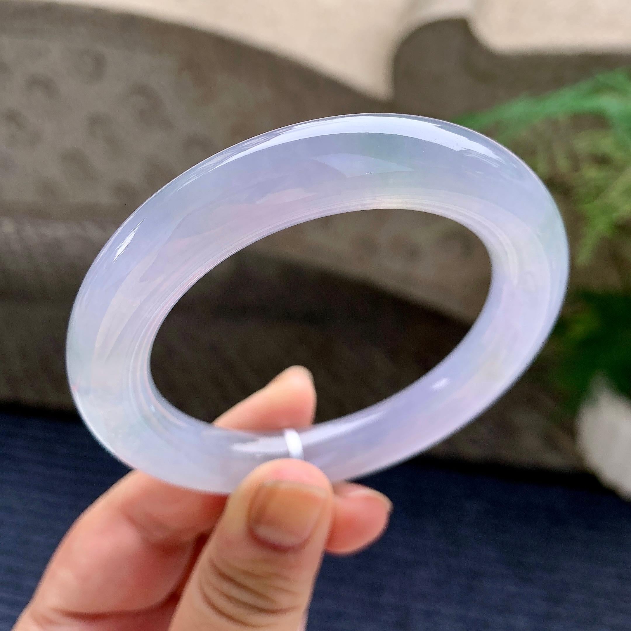 糯冰种淡紫罗兰平安镯（53.5mm）（yc233918）