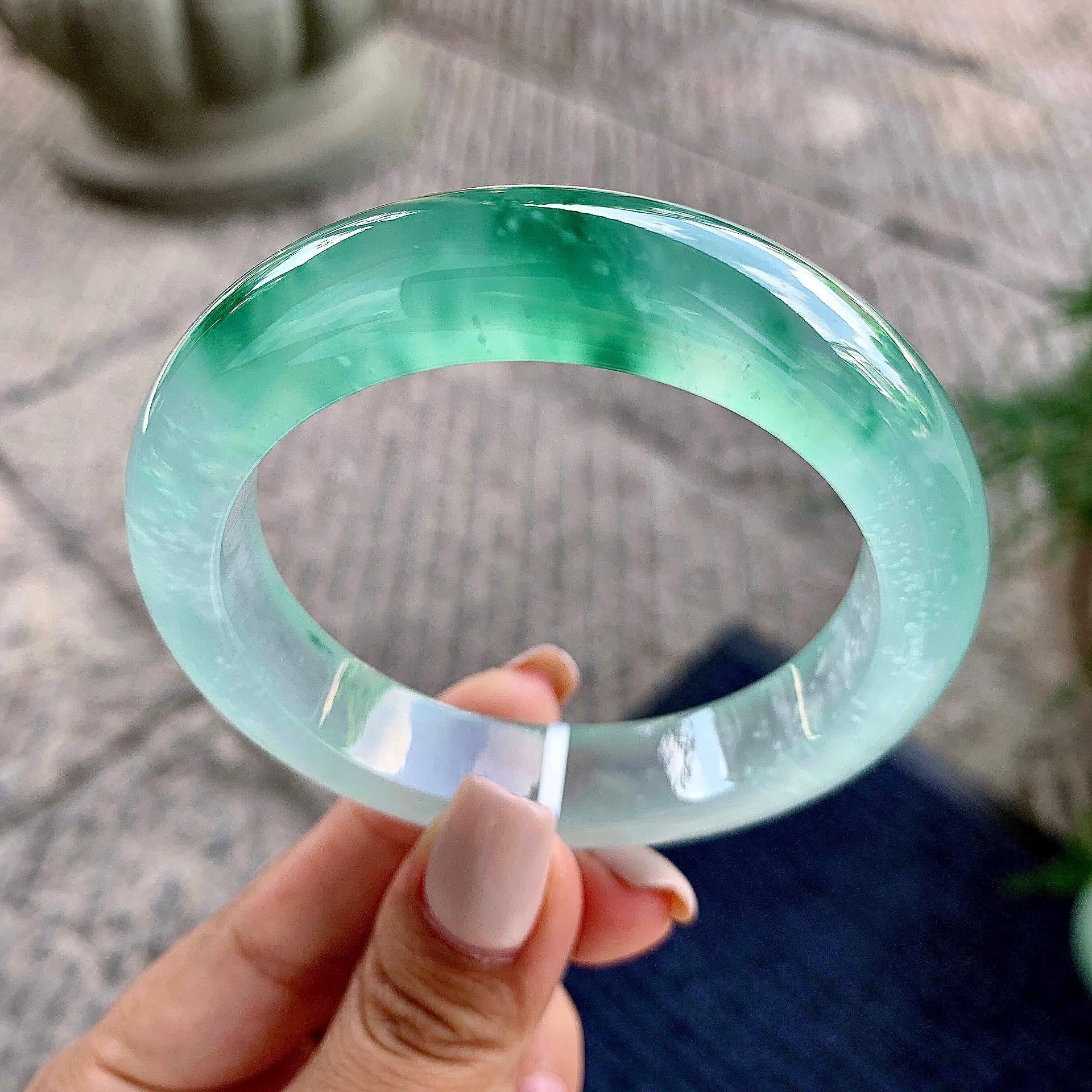高冰种飘绿雪花棉平安镯/镯心（55.4mm）（yc226153）