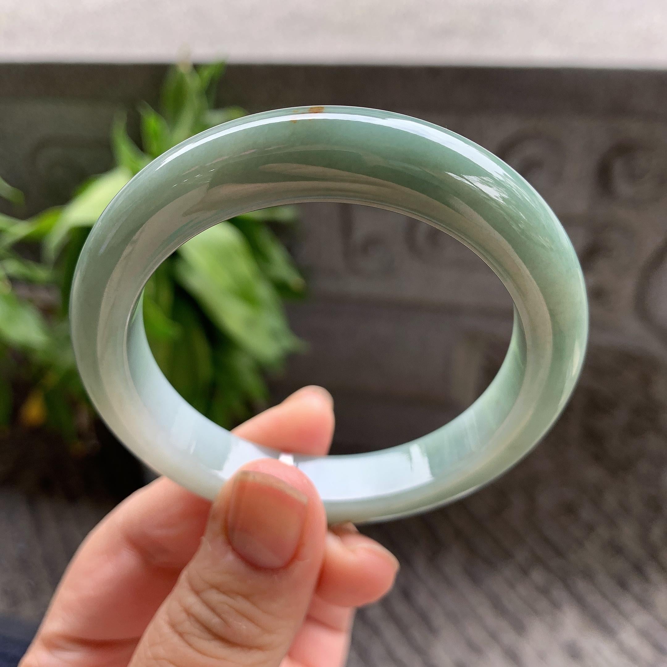 细糯种油青洒金正圈平安镯54.3圈口 天然缅甸A货翡翠（yc332518）