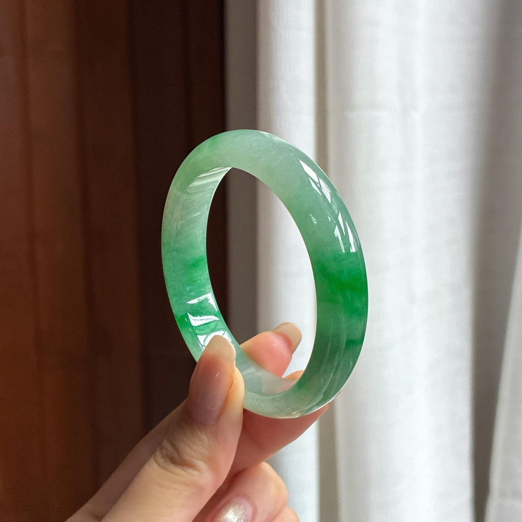 糯冰带色贵妃镯 53圈 天然缅甸A货翡翠（yc454374）