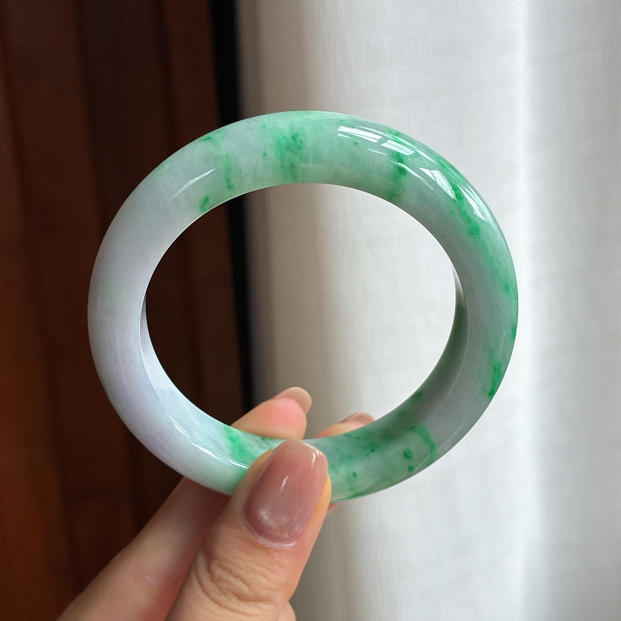 糯冰飘花翡翠平安镯（54.6mm)（yc422957）