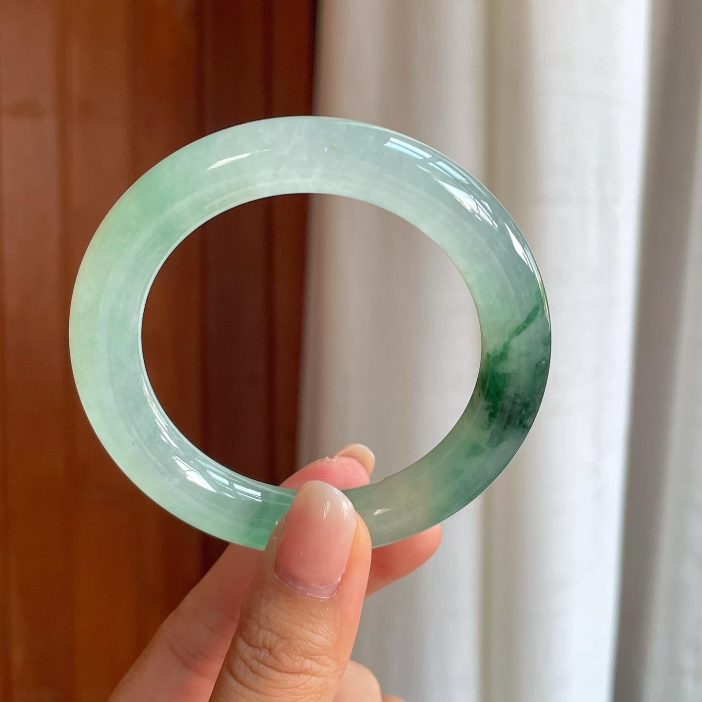 冰种飘花翡翠圆条手镯（55mm）（yc408445）