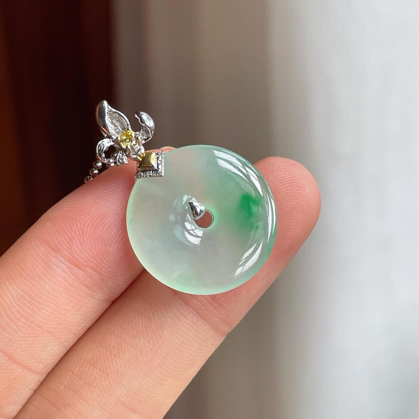 18k金扣冰种带色翡翠平安扣（yc248546）