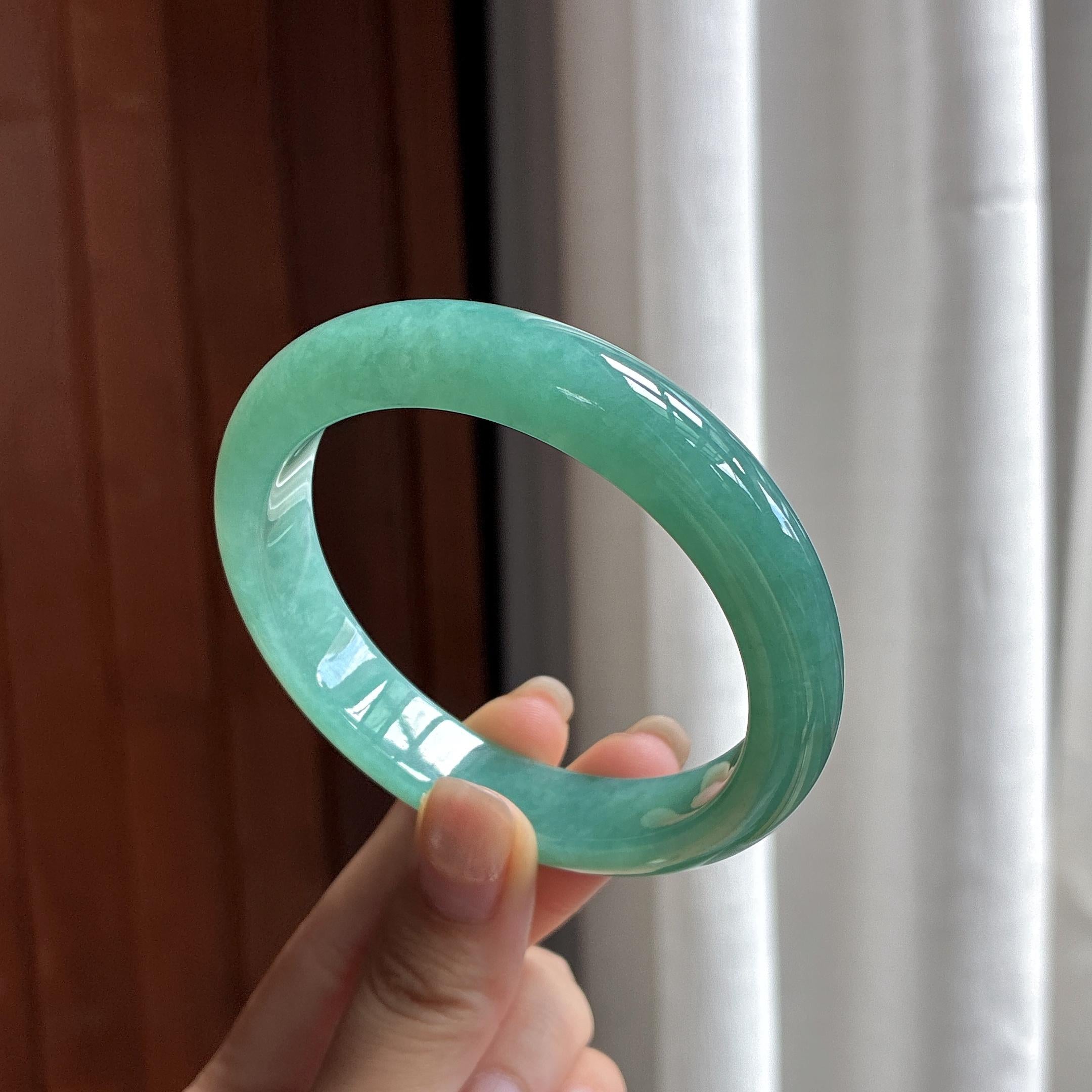 糯冰满绿正圈平安镯 58圈 天然缅甸A货翡翠（yc484108）