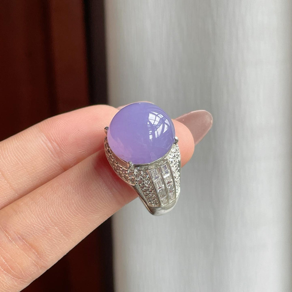 铜托冰种紫罗兰翡翠蛋面一套（yc186006）