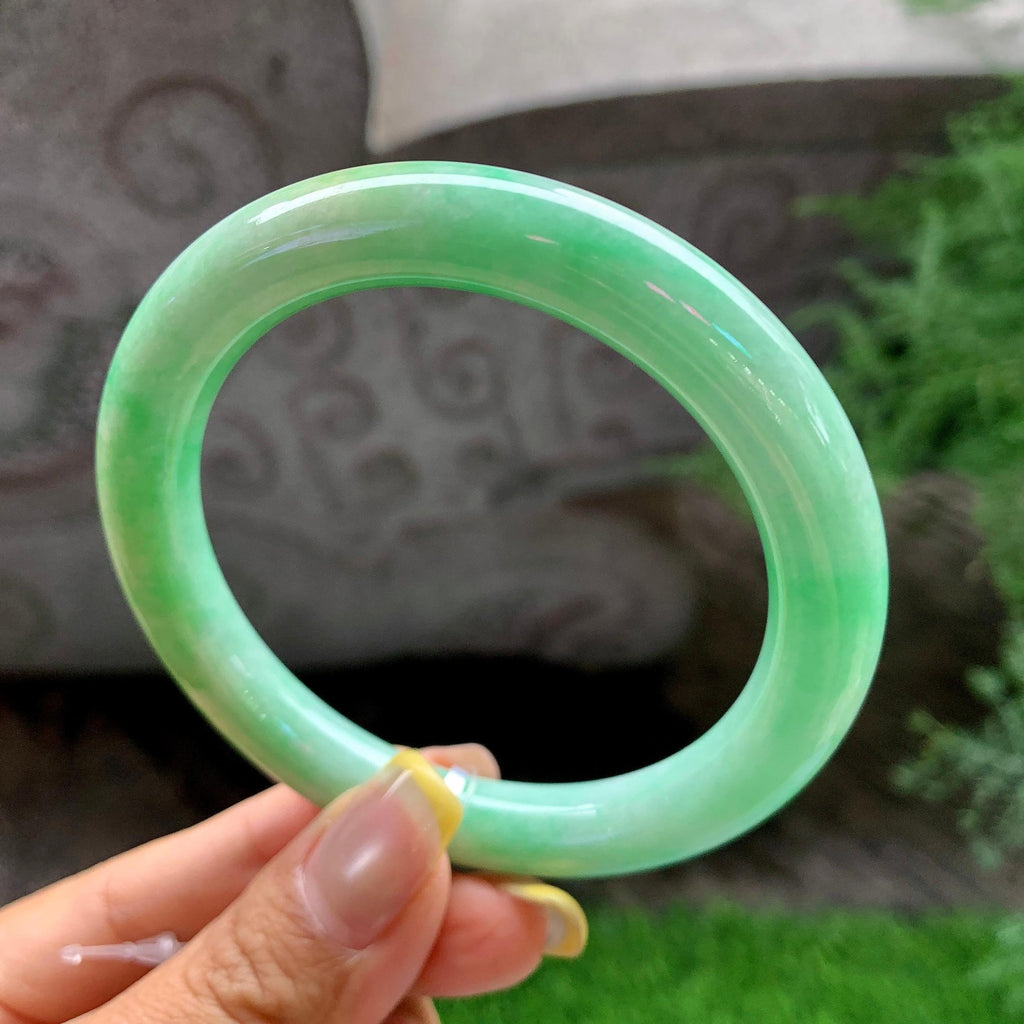 大圈口       细糯种满绿圆条手镯59.3圈             天然缅甸A货翡翠（yc392737）