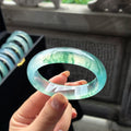冰玻种起光飘花贵妃镯 54圈 天然缅甸A货翡翠（yc454074）