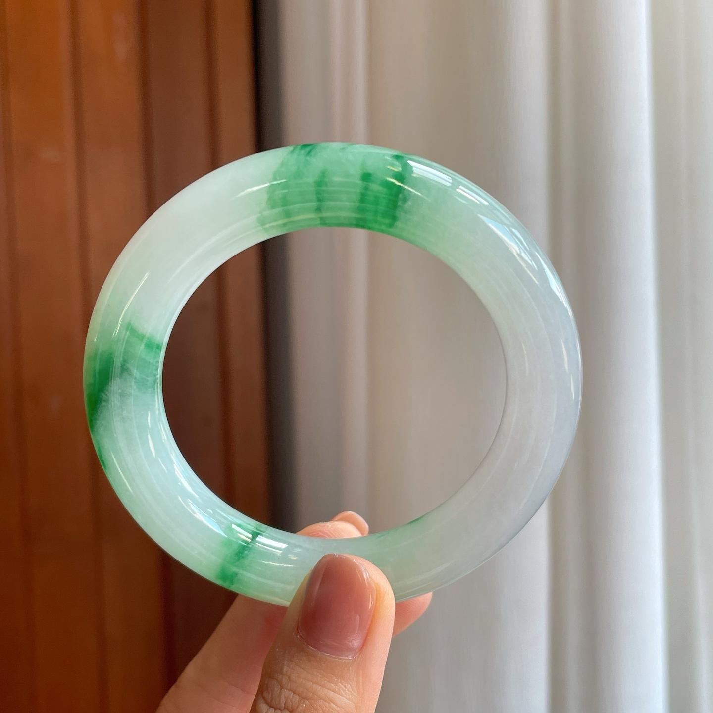 糯冰飘花翡翠圆条手镯（56mm）（yc279296）