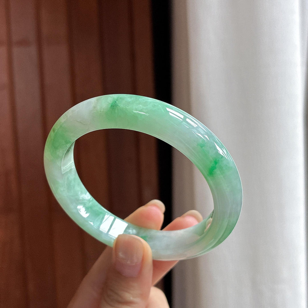 细糯种飘花正圈平安镯 56圈 天然缅甸A货翡翠（yc483934）