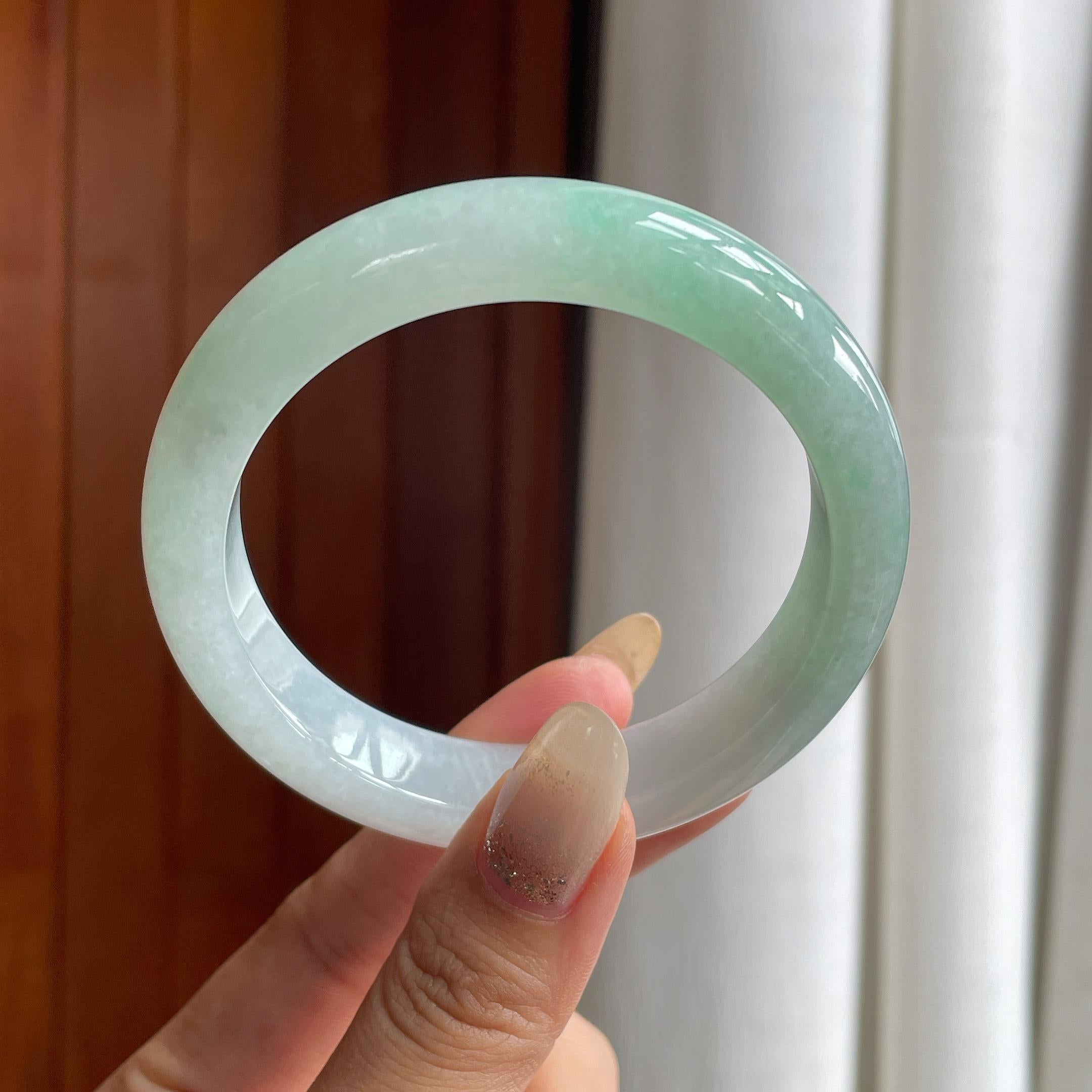 细糯飘花正圈平安镯 58圈 天然缅甸A货翡翠（yc487597）