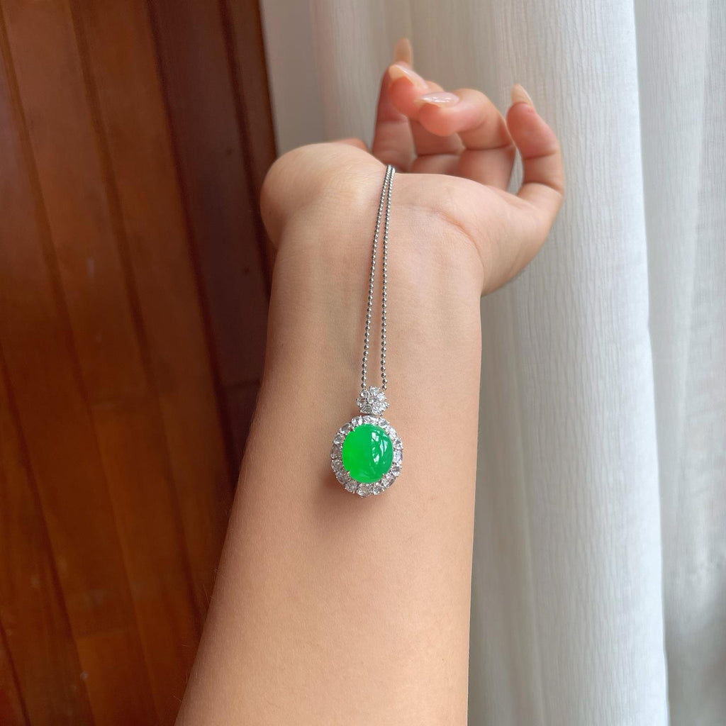 18k金镶冰种满绿翡翠蛋面（两用款）（yc247167）