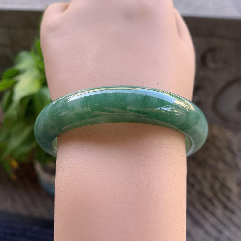 细糯种油青半山水正圈平安镯57.4圈口 天然缅甸A货翡翠（yc330293）