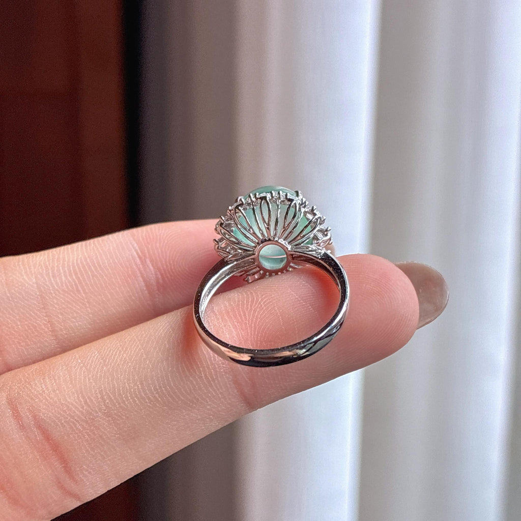 Bộ ba Ngọc Phỉ Thúy Myanmar tự nhiên loại A 18k đính đá băng chủng nền xanh nhạt phát quang (yc451547)
