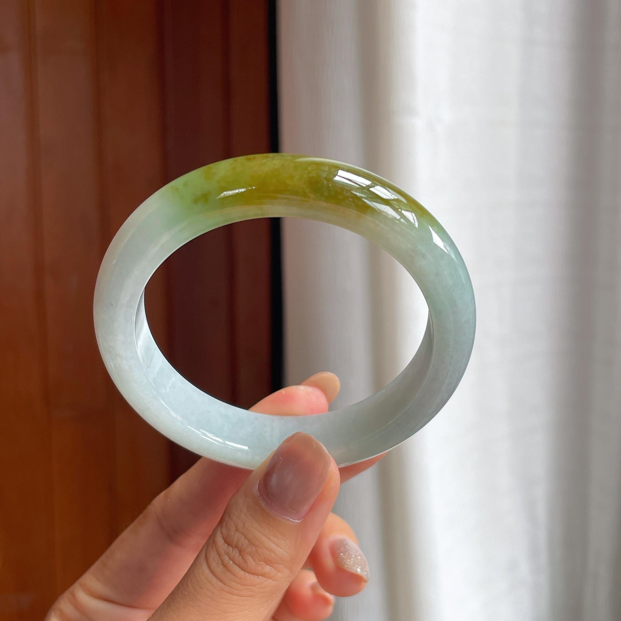 糯冰黄翡翡翠平安镯（56.5mm）（yc419561）