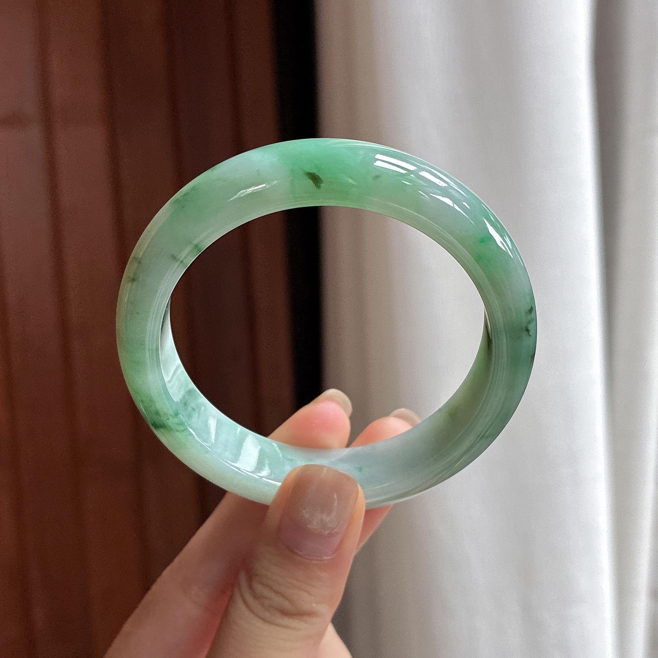 糯冰飘花正圈平安镯 54圈 天然缅甸A货翡翠（yc483936）