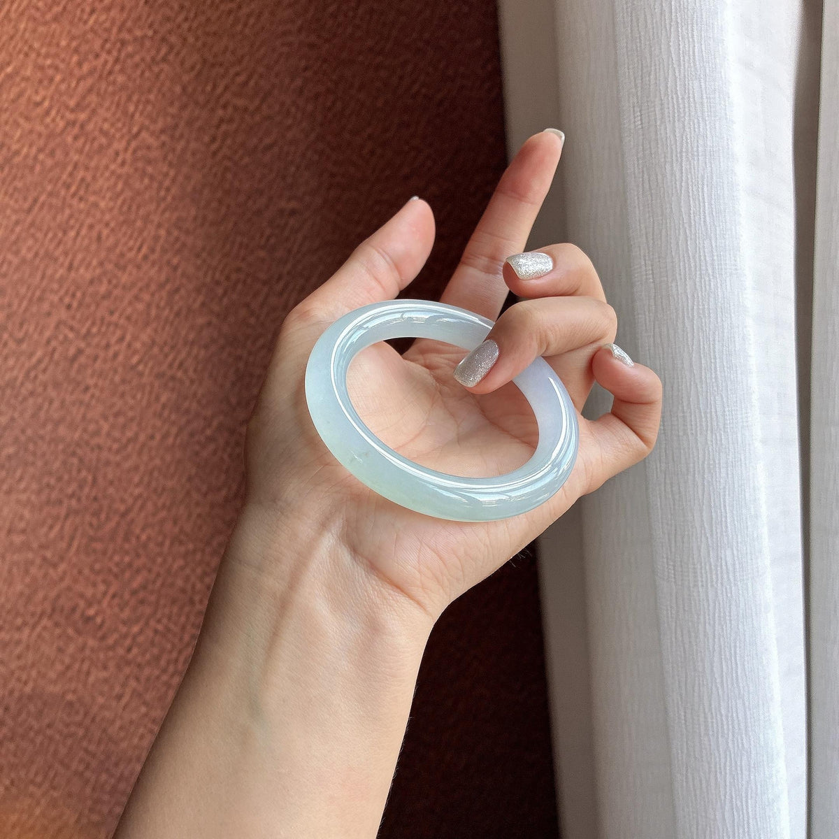 小圈口 糯冰淡底色圆条手镯53圈（yc747633）