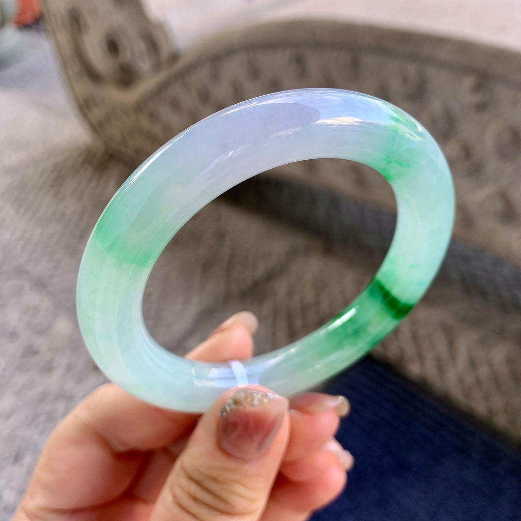 糯冰种飘花圆条手镯（53.8mm）（yc290959）