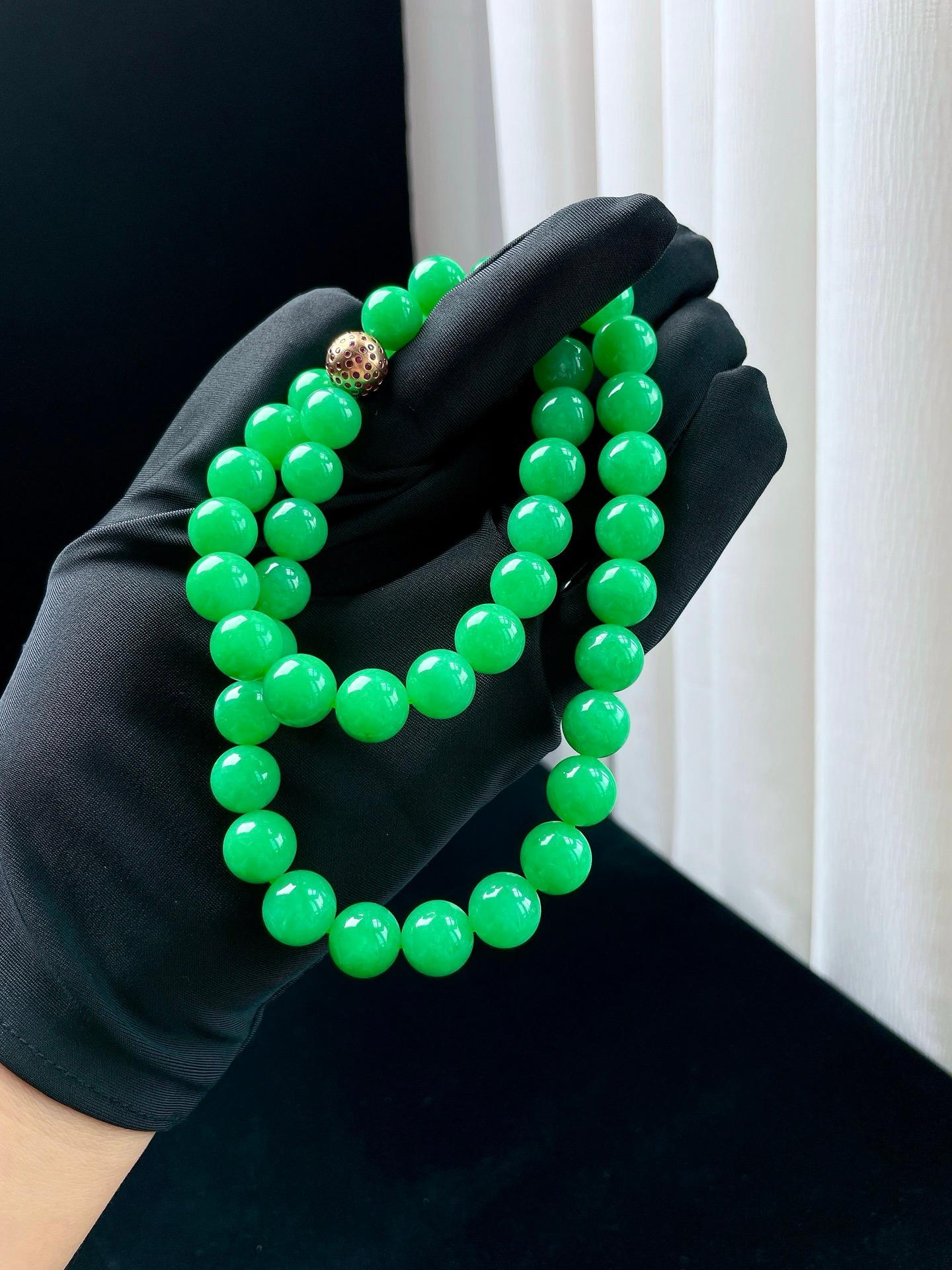 糯冰果绿翡翠珠串项链（yc348689）