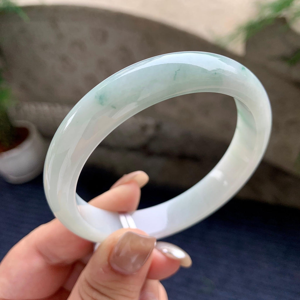 细糯种飘蓝花正圈平安镯  60.2圈口  天然缅甸A货翡翠（yc441138）