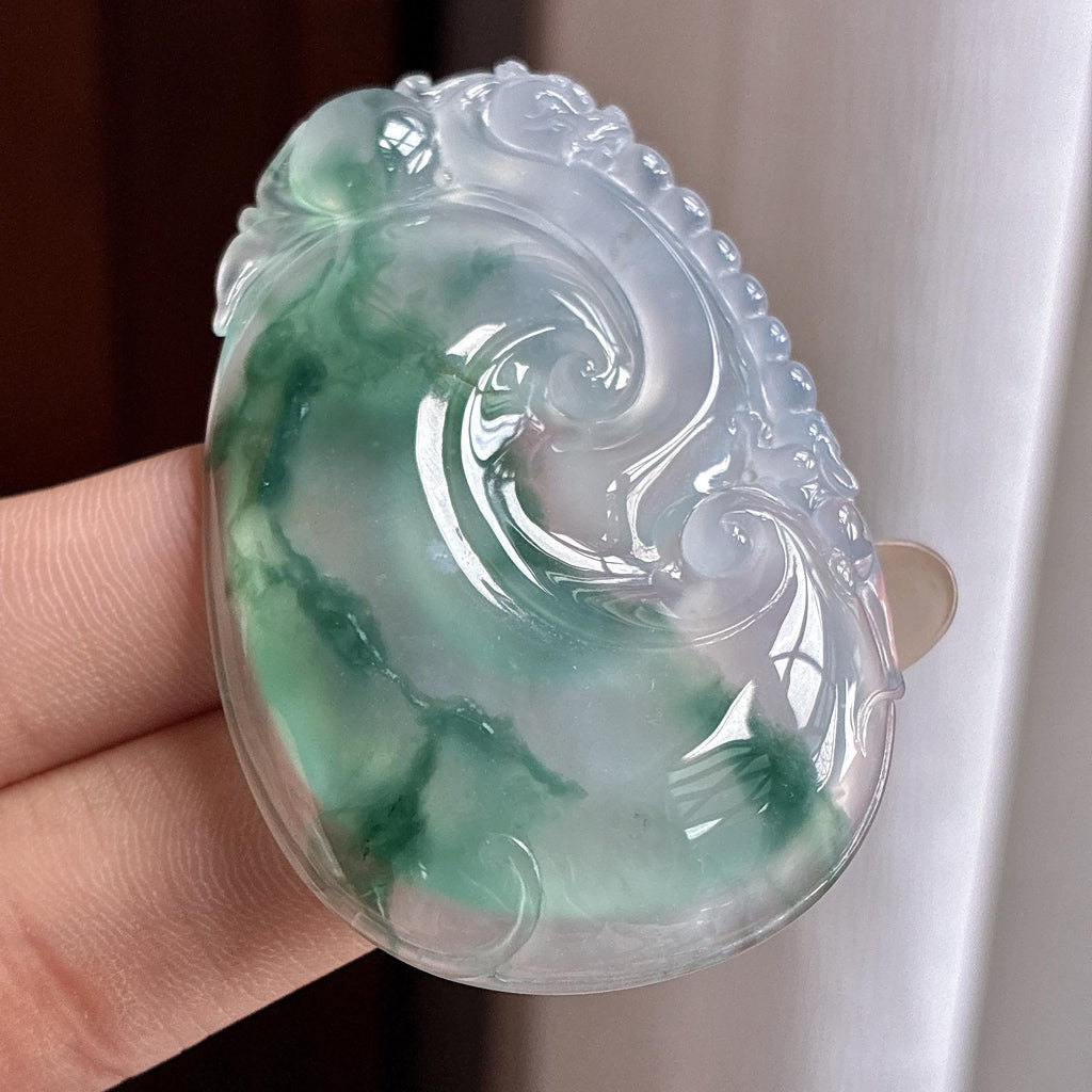 冰种飘花如意挂件 天然缅甸A货翡翠（yc504002）