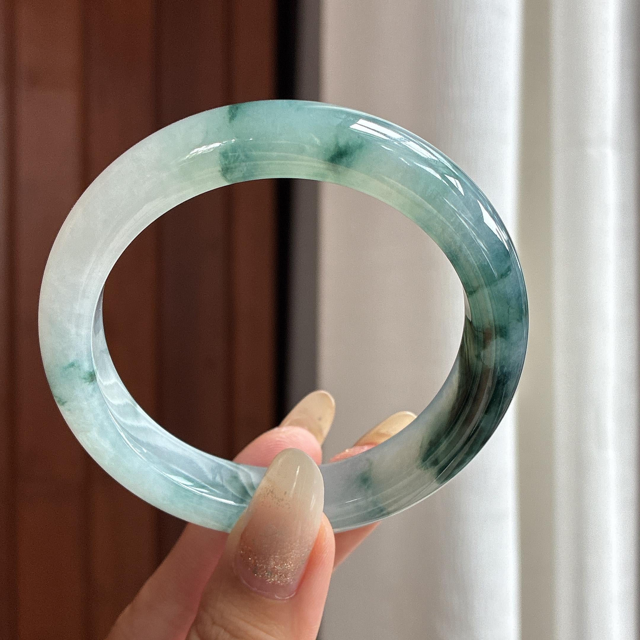 糯冰飘花正圈平安镯 57圈 天然缅甸A货翡翠（yc503854）