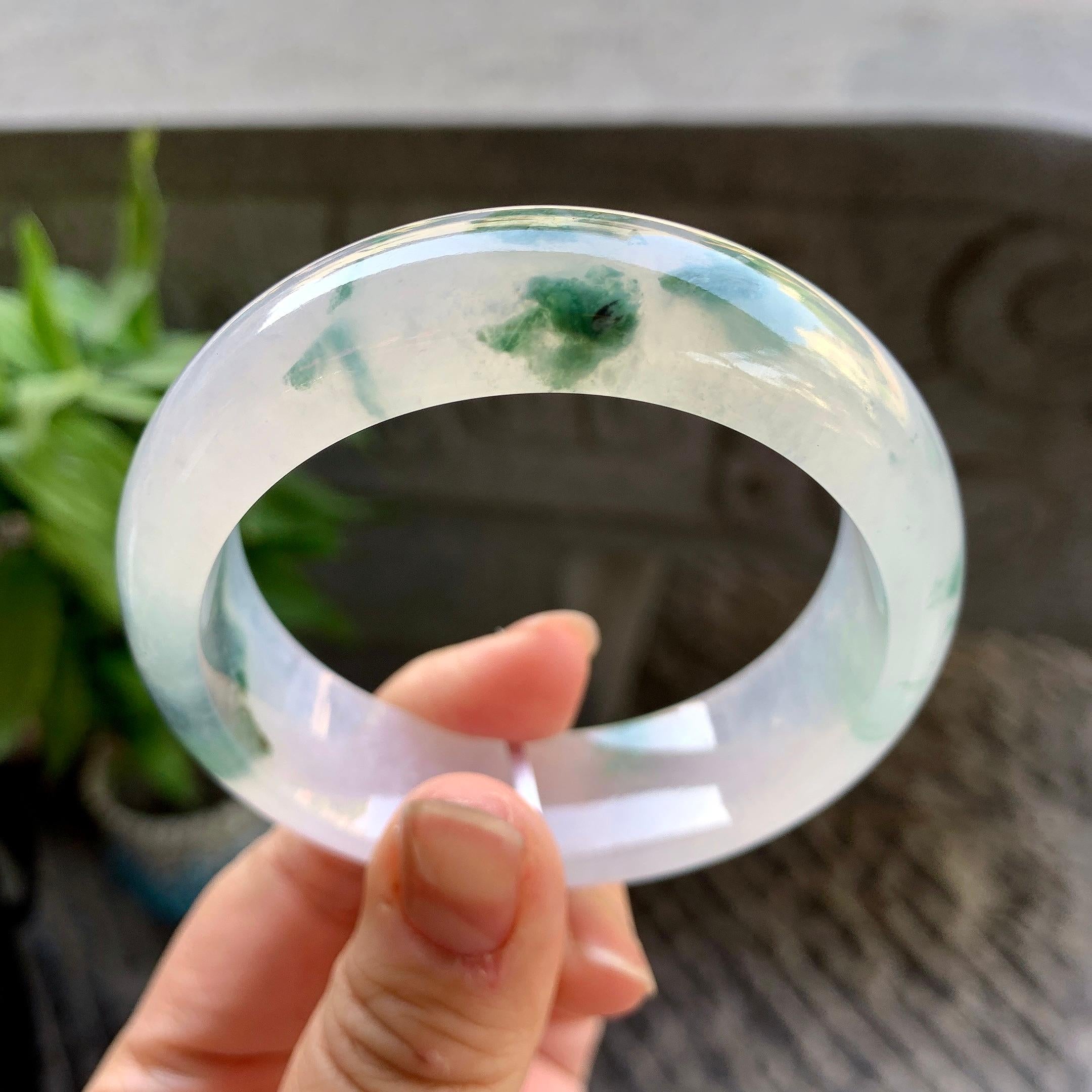 糯冰种飘花宽版轮胎手镯（56.8mm）（yc309460）
