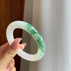 冰种飘花翡翠圆条手镯（57.7mm）（yc284546）