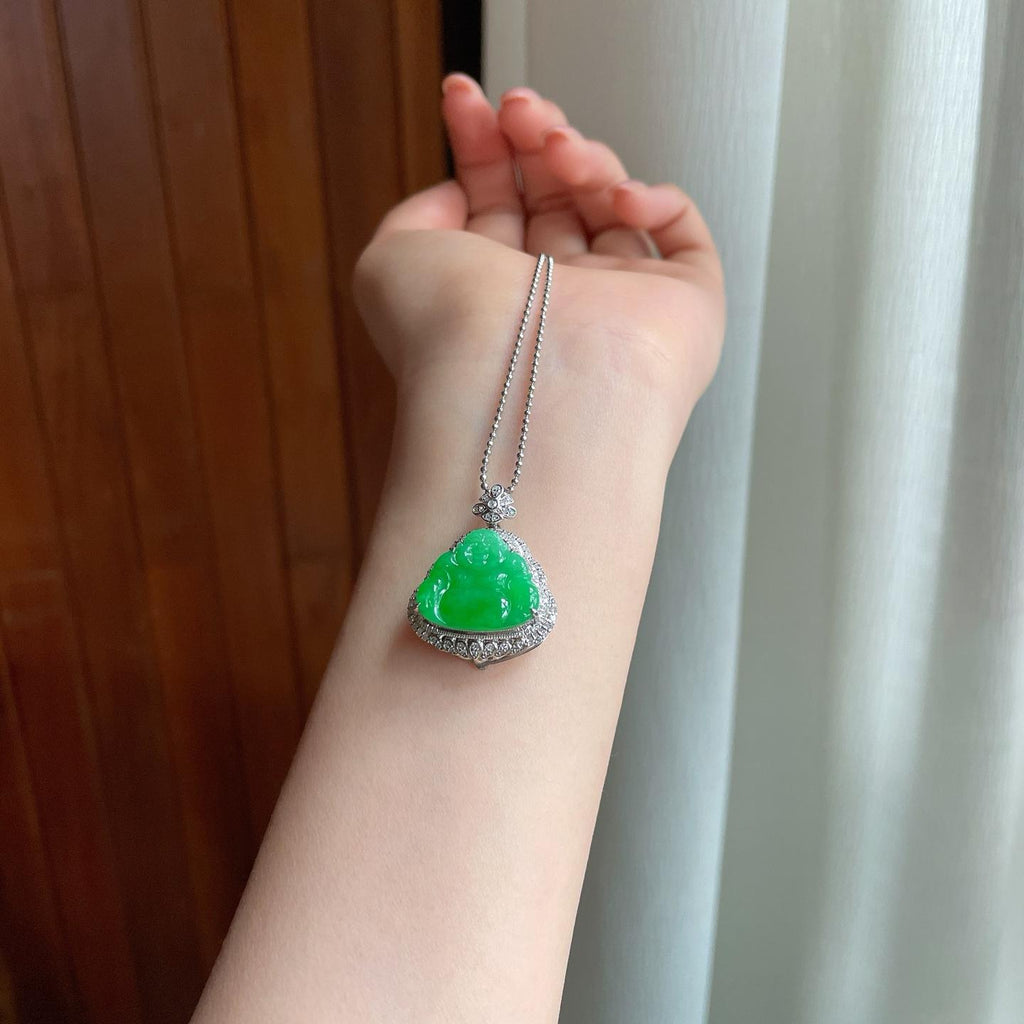 18k金镶糯冰满绿翡翠佛公（yc363630）