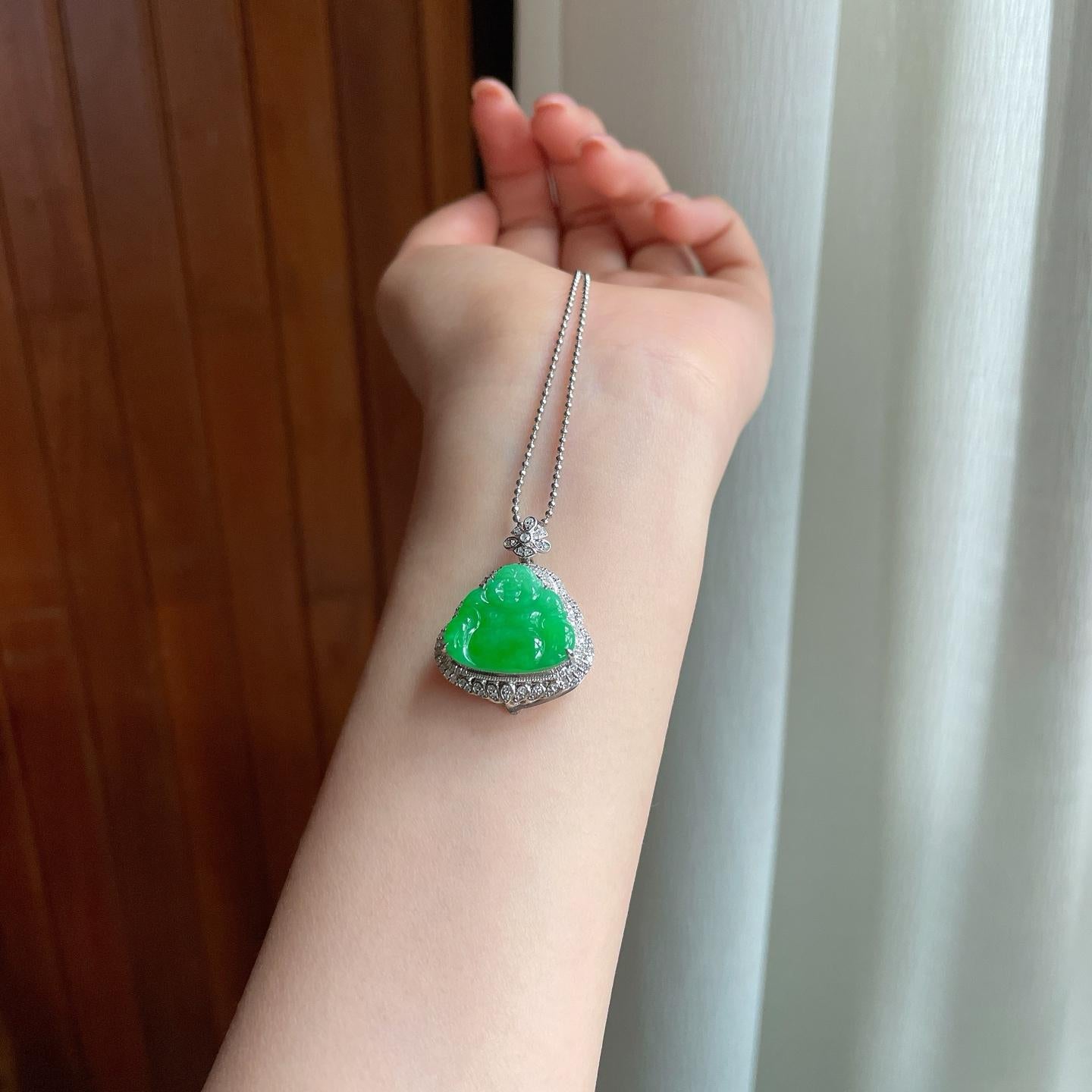 18k金镶糯冰满绿翡翠佛公（yc363630）