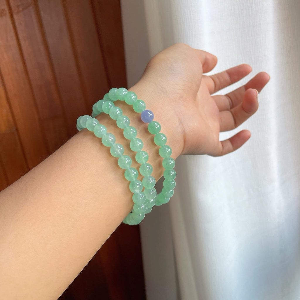 冰种晴绿底翡翠珠串项链（yc247175）