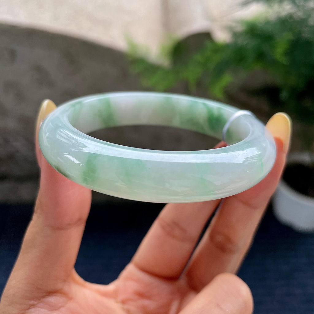 小圈口 细糯种飘花正圈平安镯53.8圈 天然缅甸A货翡翠（yc489145）
