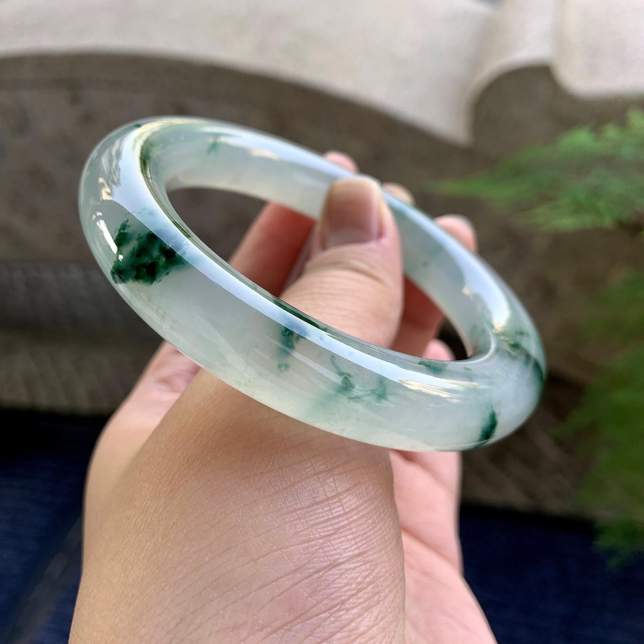 糯冰种飘花圆条手镯（58.3mm）（yc249470）