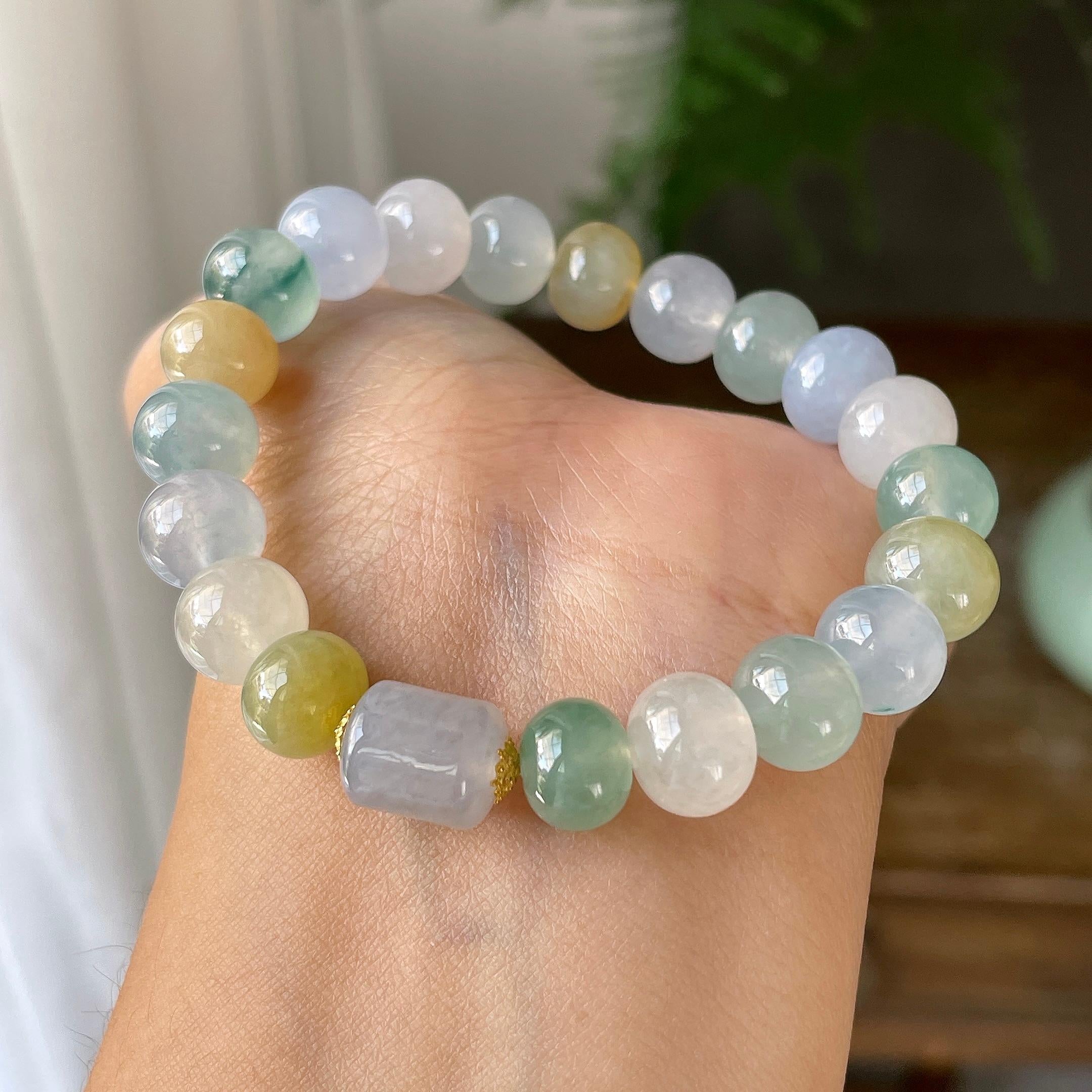 糯冰种多彩多宝手串   天然缅甸A货翡翠（yc352011）