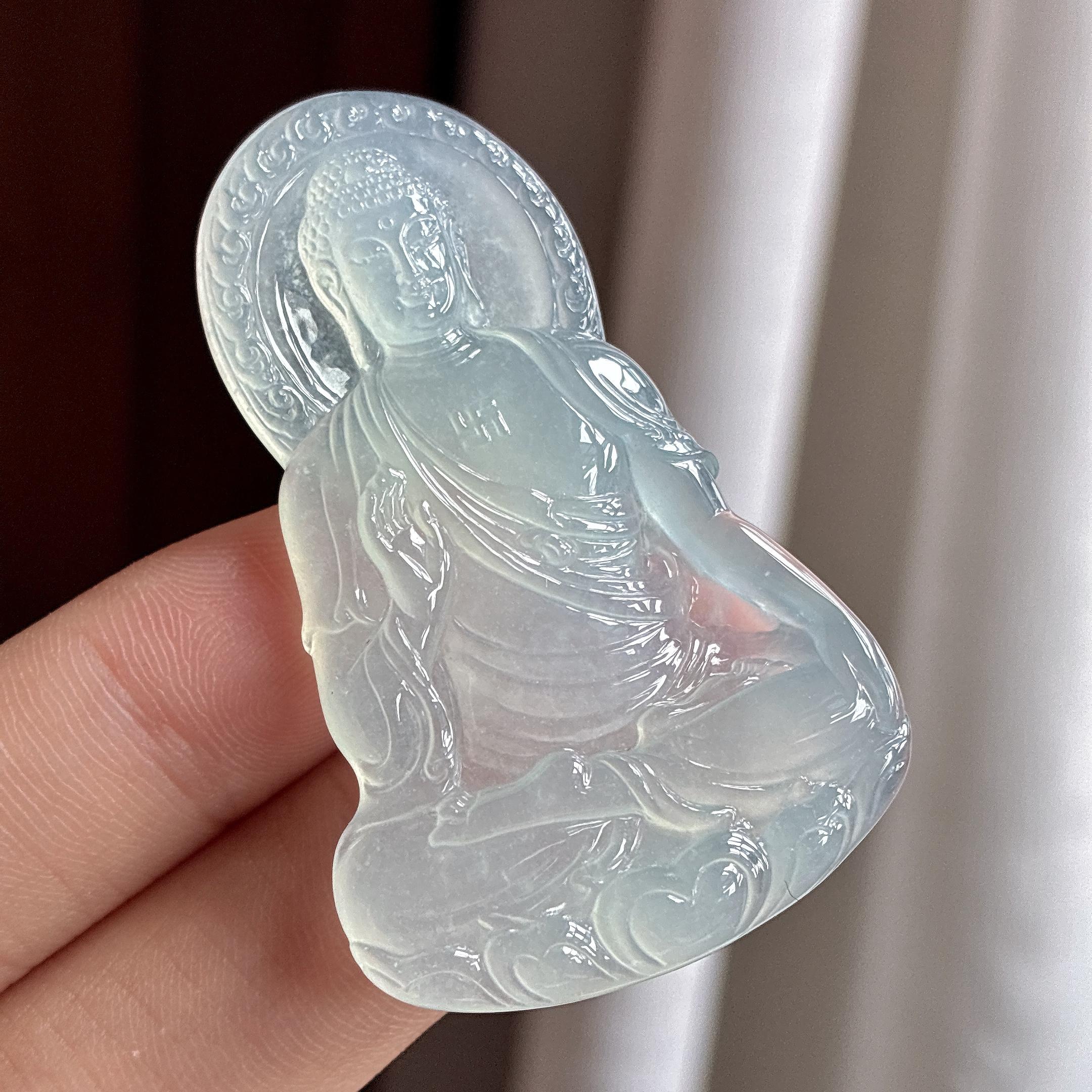 冰种淡底色如来挂件 天然缅甸A货翡翠（yc464565）