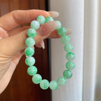 糯冰种飘绿花翡翠珠串手串（yc266574）