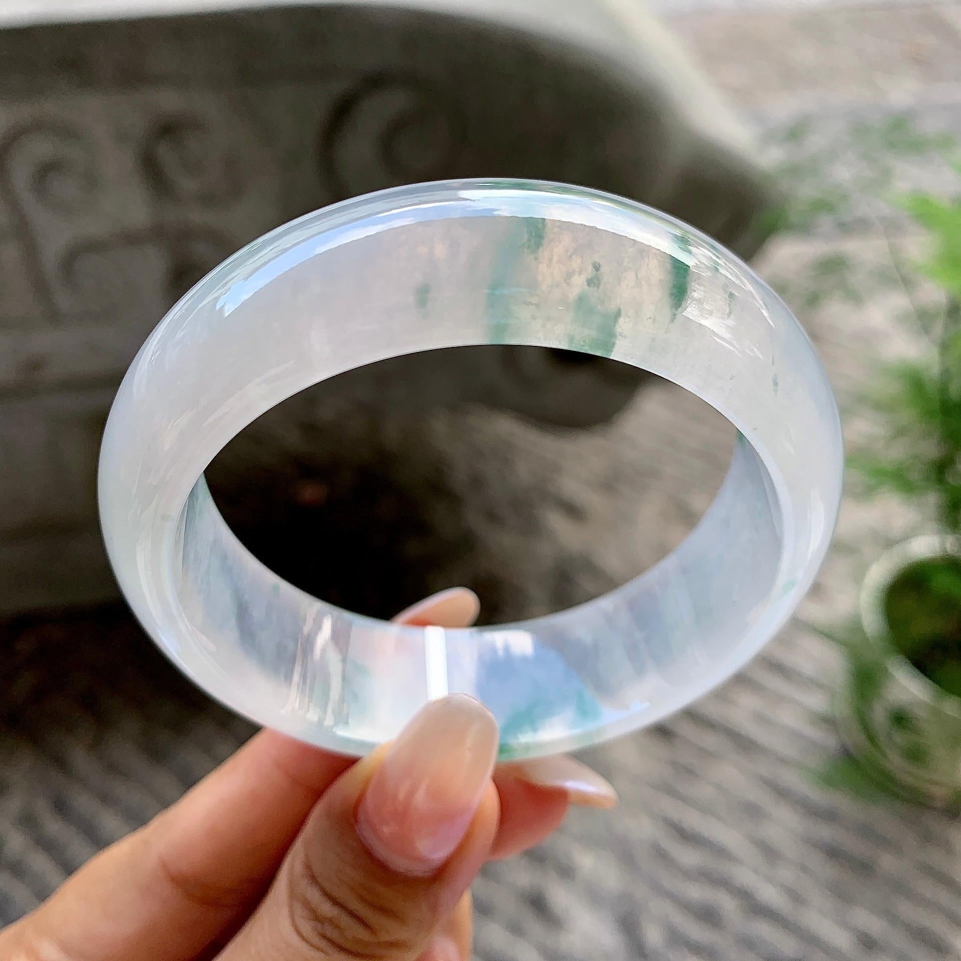 糯冰种飘花宽版轮胎手镯（58.7mm）（yc202334）