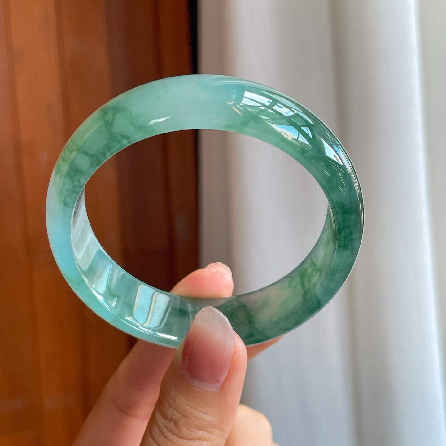 冰种飘花翡翠宽版平安镯（58mm）（yc310941）