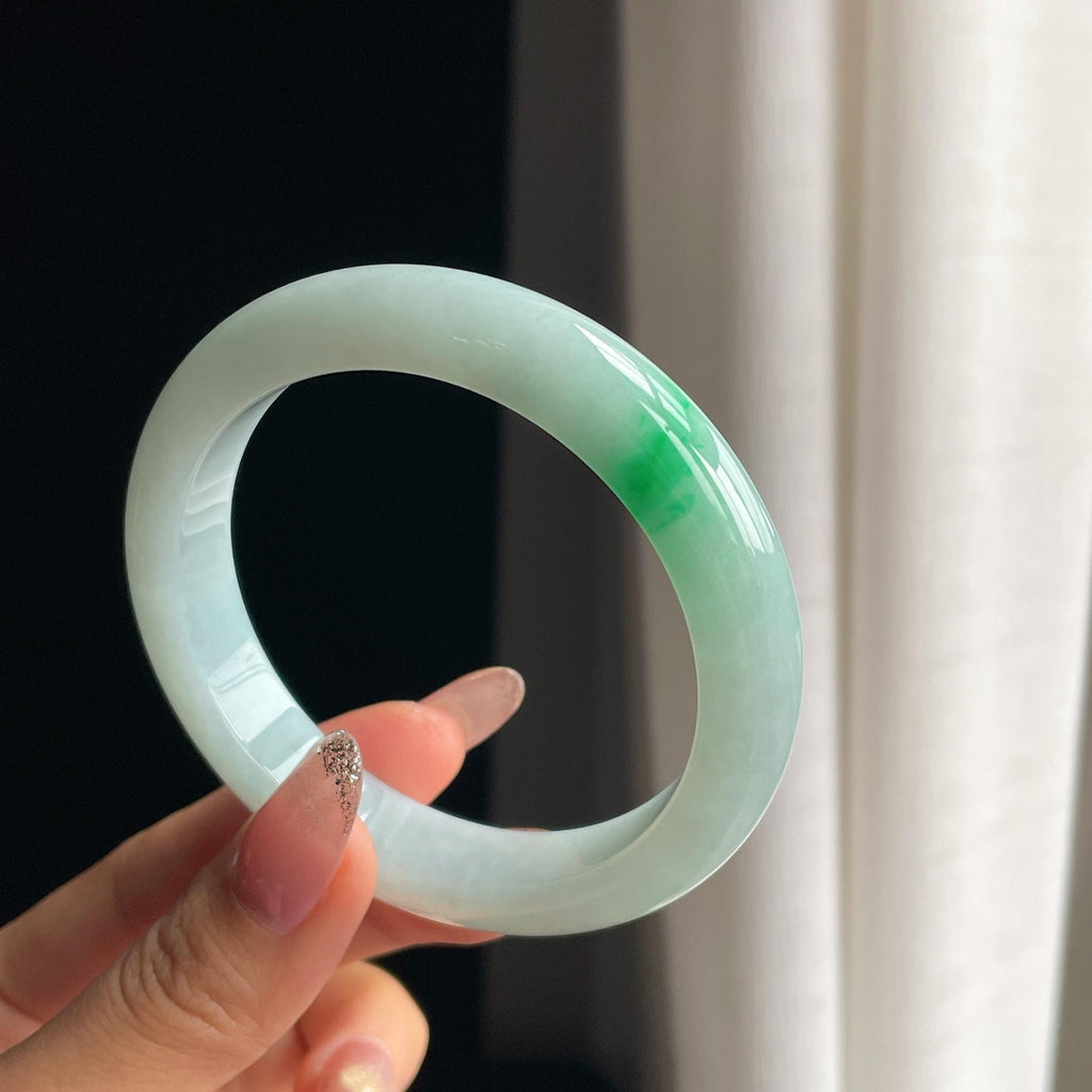 糯冰飘一抹翠色翡翠平安镯（59mm）（yc354254）